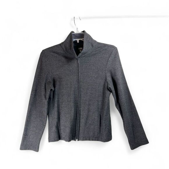 Eileen Fisher Zip Jacket Gray Wool Knit Women’s M Minimalist Luxe Loungewear - Picture 1 of 13